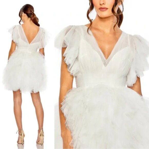 NWT Mac Duggal Flutter Ruffle Sleeve Tiered Dress MRSP $598 - Picture 3 of 5